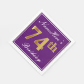 紫エレガント、フェイク金ゴールド74番目の誕生日+名前 スタンダードランチョンナプキン (角)