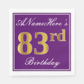紫エレガント、フェイク金ゴールド83番目の誕生日+名前 スタンダードランチョンナプキン (正面)
