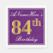 紫エレガント、フェイク金ゴールド84番目の誕生日+名前 スタンダードランチョンナプキン (正面)
