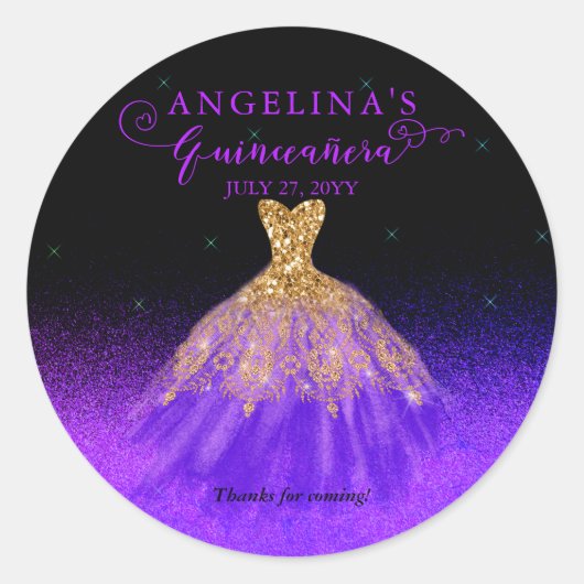 紫エレガント |金ゴールドスペインのガウンQuinceaenera ラウンドシール (正面)