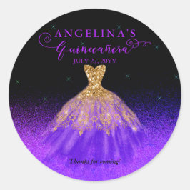 紫エレガント |金ゴールドスペインのガウンQuinceaenera ラウンドシール