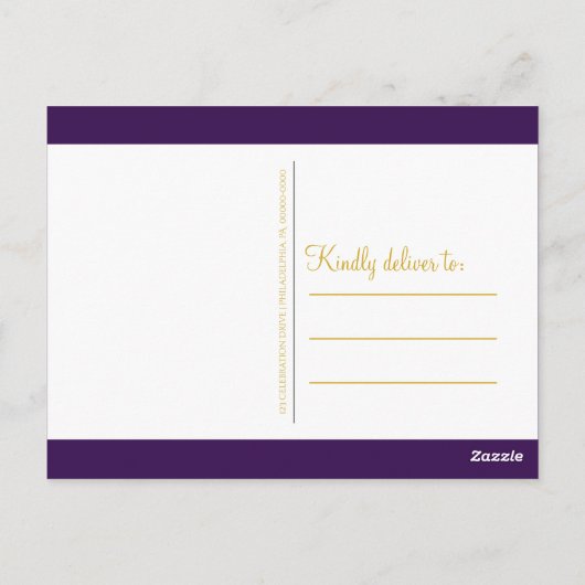 紫エレガント |金ゴールド大学の卒業式 ポストカード (裏面)