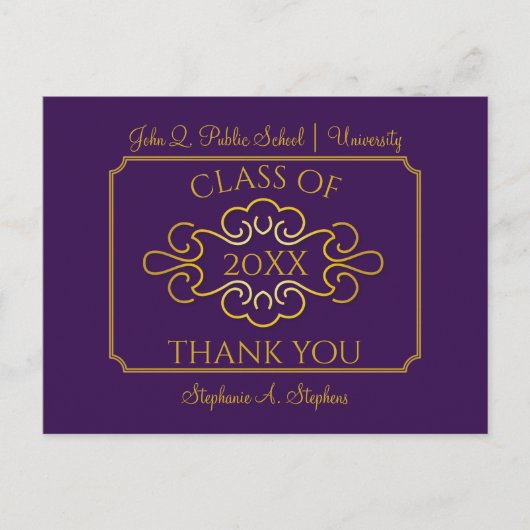 紫エレガント |金ゴールド大学の卒業式 ポストカード (正面)