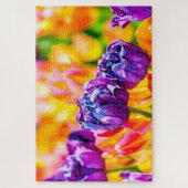 紫エレガント、黄色のチューリップの花 ジグソーパズル (縦)