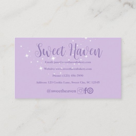 紫オはっきりしたレンジスターズ料理用具ベーカリー 名刺 (裏面)