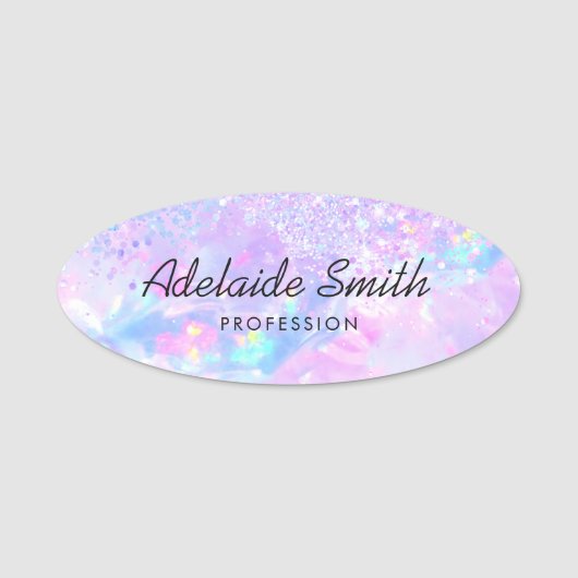 紫オパール宝石フェイクグリッター 名札 (正面)