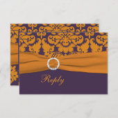 紫オレンジのダマスク返信カード - 小 出欠カード (正面/裏面)