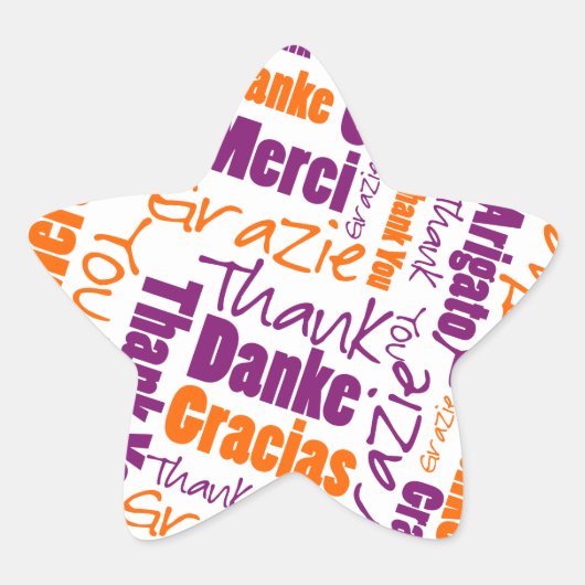 紫オレンジの多言語タイポグラフィコラージュ 星シール (正面)