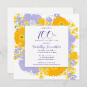 紫オレンジイエローワイルドフラワー100誕生日 招待状 (正面/裏面)