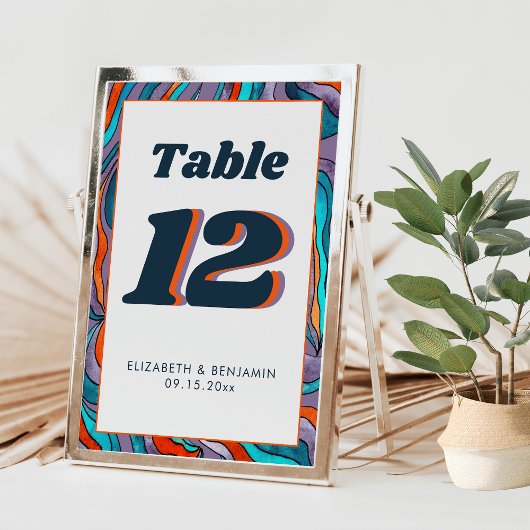 紫オレンジウェーモダンブレトロGroovy結婚の テーブルナンバー