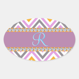 紫オレンジダイヤモンドシェブロン 楕円形シール