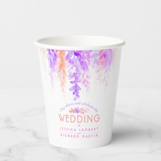 紫オレンジフローラつる植物水結婚色 紙コップ (正面)