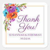 紫オレンジフローラ水の色結婚は感謝 スクエアシール (正面)