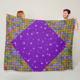 紫オレンジブラックグリーンハロウィーンキューブパターン フリースブランケット