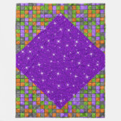 紫オレンジブラックグリーンハロウィーンキューブパターン フリースブランケット (正面)