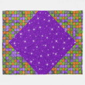 紫オレンジブラックグリーンハロウィーンキューブパターン フリースブランケット (正面(横))