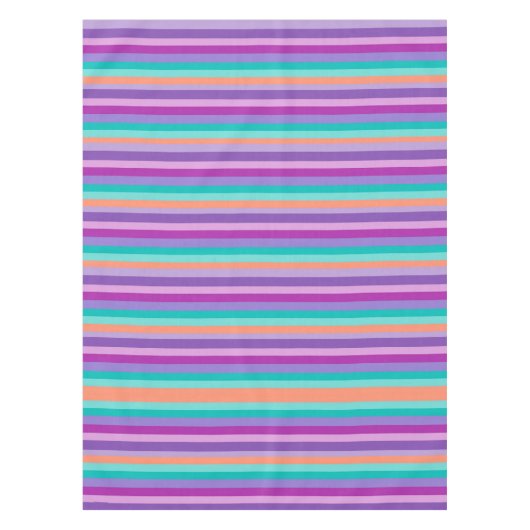 紫オレンジブルーのストライプ テーブルクロス (正面)