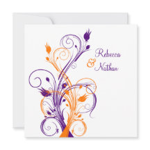 紫オレンジホワイトフローラSq.結婚式招待状