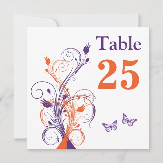 紫オレンジホワイトフローラSq.表番号カード 招待状 (正面)