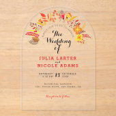 紫オレンジボホワイルドフラワー結婚の葉 アクリル招待状 (正面)