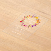 紫オレンジボホワイルドフラワー結婚の葉 アクリル招待状 (レイダウン)