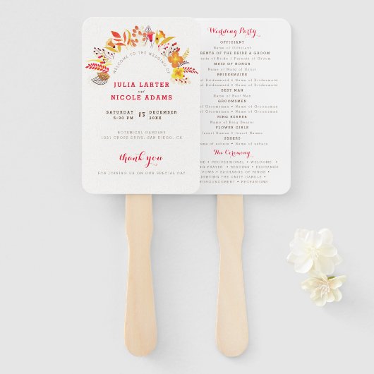 紫オレンジボホワイルドフラワー結婚の葉 ハンドファン (正面&裏面)