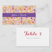 紫オレンジボホワイルドフラワー結婚の葉 プレイスカード (正面/裏面)