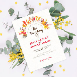 紫オレンジボホワイルドフラワー結婚の葉 招待状