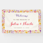 紫オレンジボホワイルドフラワー結婚の葉 横断幕 (横)