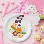 紫オレンジモダンフローラ ペーパープレート (パーティー)