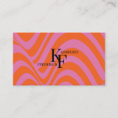 紫オレンジレトロ液溝状ストライプパターン 名刺 (正面)