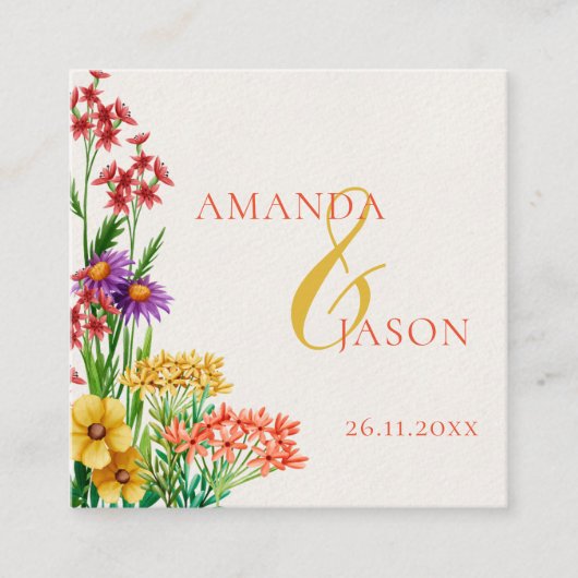 紫オレンジワイルドフラワー結婚フローラ詳細 エンクロージャーカード (正面)