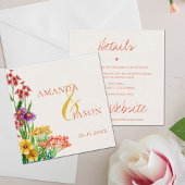 紫オレンジワイルドフラワー結婚フローラ詳細 エンクロージャーカード