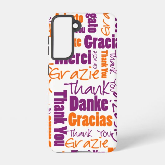 紫オレンジ多言語タイポグラフィありがとう SAMSUNG GALAXYケース (裏面)