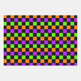 紫オレンジ緑イエローハロウィンパターン ラッピングペーパーシート