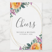 紫オレンジ色の水の色のフローラ結婚ズミニ ワインラベル (シングルラベル)