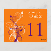紫オレンジ色の白いフローラテーブル番号はがき ポストカード (裏面)