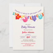 紫オレンジ色の黄色のワードローブの赤ちゃんシャワーの服 招待状 (正面)
