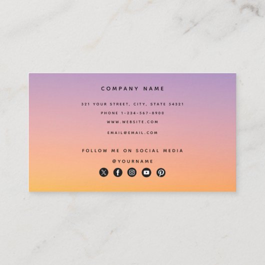 紫オレンジ色グラデーションのソーシャルメディアアイコン 名刺 (裏面)