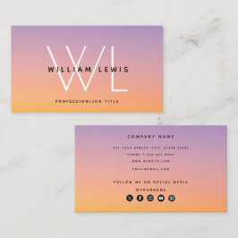 紫オレンジ色グラデーションのソーシャルメディアアイコン 名刺