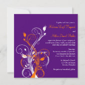 紫オレンジ 白 花柄 四角 結婚式招待状 招待状 (裏面)