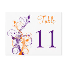 紫オレンジ 白 花 テーブル 番号 ポストカード 2