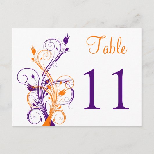 紫オレンジ 白 花 テーブル 番号 ポストカード 2 (正面)
