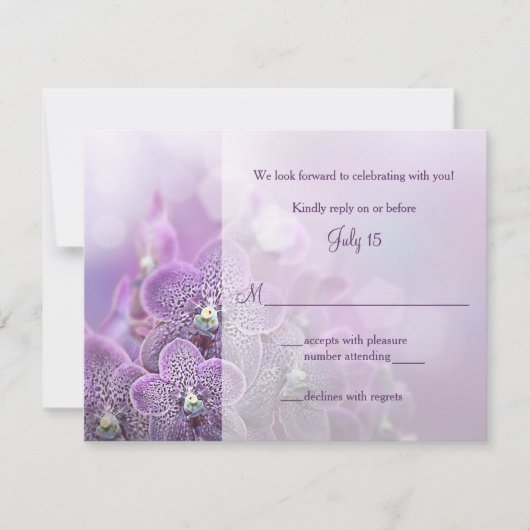 紫オーキッドウェディングRSVP返信カード 出欠カード (正面)