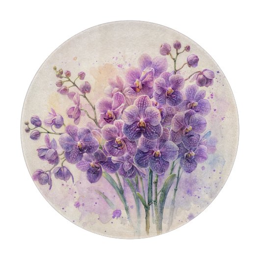 紫オーキッドブーケウォータカラー カッティングボード (正面)