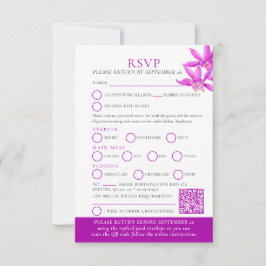 紫オーキッド水彩結婚式RSVP QRコード 出欠カード
