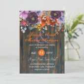 紫オ素朴レンジピンクのフローラ結婚式の招待 シーズンカード (スタンド正面)