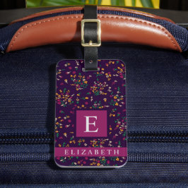 紫カスタマイズフローラ緑黄白花 ラゲッジタグ