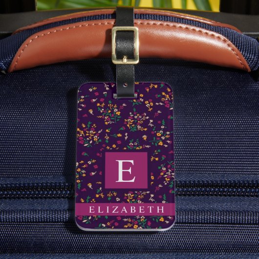 紫カスタマイズフローラ緑黄白花 ラゲッジタグ (正面インサイチュ2)