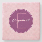 紫カスタマイズモノグラム円オンピンク水玉模様 ストーンコースター (正面)